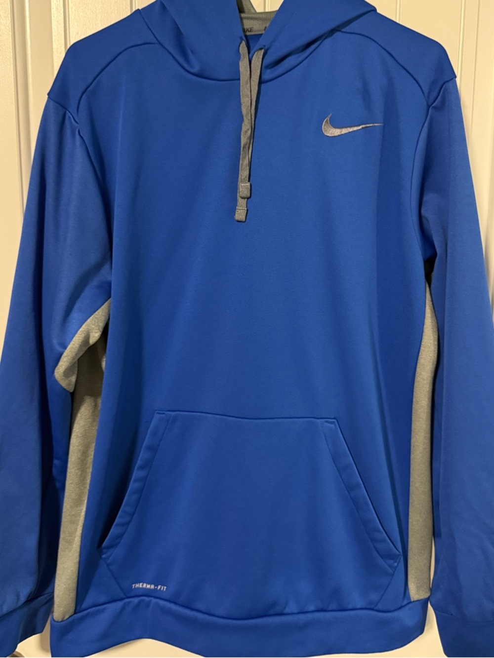 Nike Men's XL Royal Blue Crewneck Hoodie ThermaFit with Gray Accents